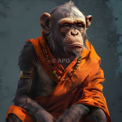 Schimpanse in Mönchsrobe (Digitale Kunst)